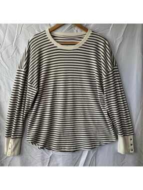 Sonoma Sweater XXL Ivory Black Striped Waffle Knit Snap Cuff Oversized